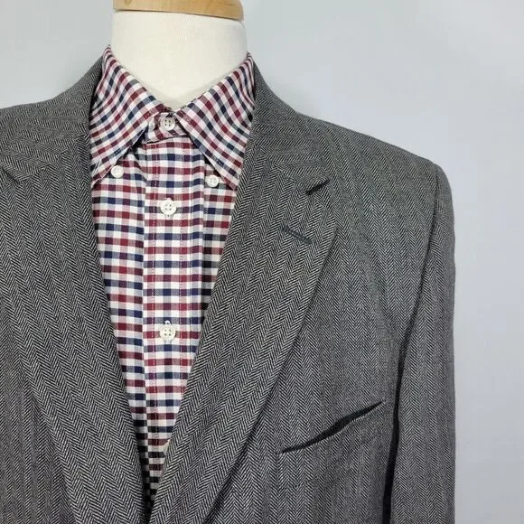 Joseph Feiss Men's Sport Coat Blazer Two Button Gray Herringbone Lambs Wool 46R - Picture 6 of 15